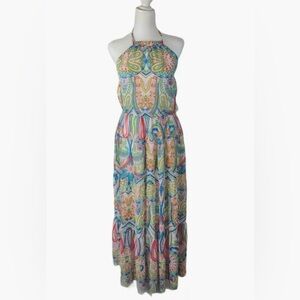 Elegant Blue and Green Maxi Dress